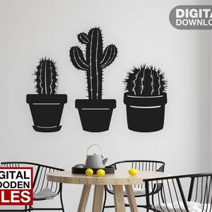 Triple Cactus corte láser svg dxf archivos pared pegatina grabado calcomanía silueta plantilla cnc corte router digital vector instand descargar