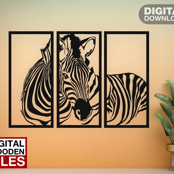 Zebra 2 laser cut svg dxf files wall sticker engraving decal silhouette template cnc cutting router digital pdf vector instand download