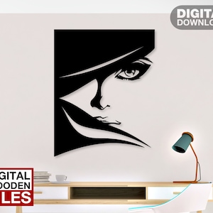 Woman in Dark taglio laser file SVG DXF adesivo da parete incisione decalcomania sagoma modello router di taglio CNC download digitale vettoriale
