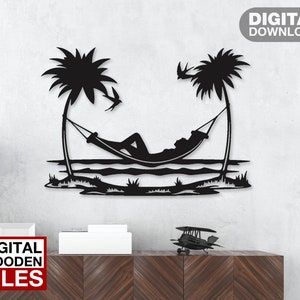 Holiday Rest Beach decoración de pared corte láser svg dxf archivos pegatina calcomanía silueta plantilla cnc corte router digital vector instand descargar