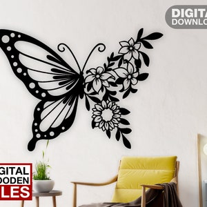 Schmetterling Dekor Laser geschnitten svg dxf Dateien Wandaufkleber Gravur Aufkleber Silhouette Vorlage cnc Zuschnitt Fräser digitaler Vektor instand download