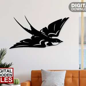 Swallow Bird taglio laser file DXF in formato SVG adesivo da parete incisione decalcomania sagoma modello router di taglio CNC download digitale vettoriale istantaneo