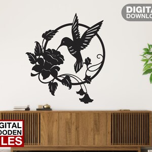 American Hummingbird Painel decoração de parede corte a laser arquivos svg dxf decalque silhueta modelo roteador de corte cnc vetor digital instand download