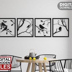 Oiseaux sur branche laser coupe svg dxf fichiers sticker mural gravure sticker silhouette modèle cnc coupe routeur numérique vecteur instand téléchargement