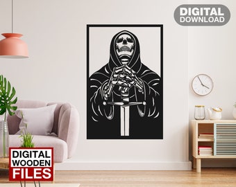 Reaper Skull Sword Wall Decor laser cut svg dxf files sticker engraving decal silhouette template cnc router digital vector instand download