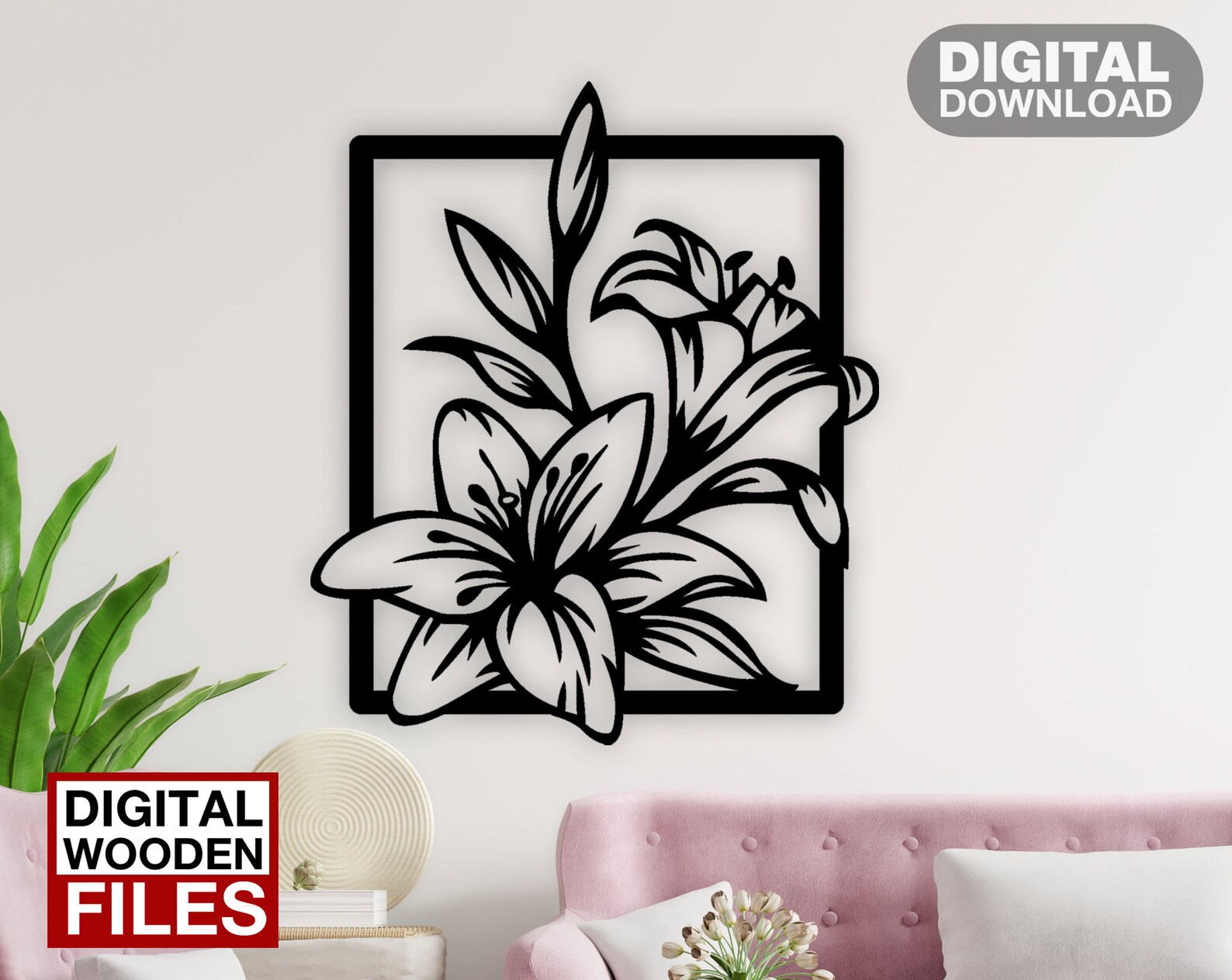 Lily Flowers Wall Art Laser Cut Svg Dxf Files Sticker Etsy