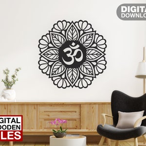 File SVG personalizzati con taglio laser Om Mandala, adesivo da parete, incisione, decalcomania, sagoma, modello, router di taglio CNC, download digitale vettoriale