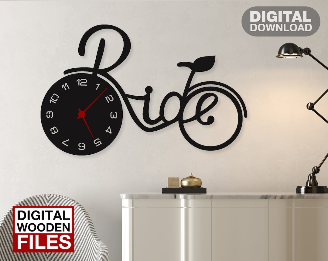 Wooden Modern Wall Clock, Ride Clock, Laser Cut, Bicycle Clock, Wall