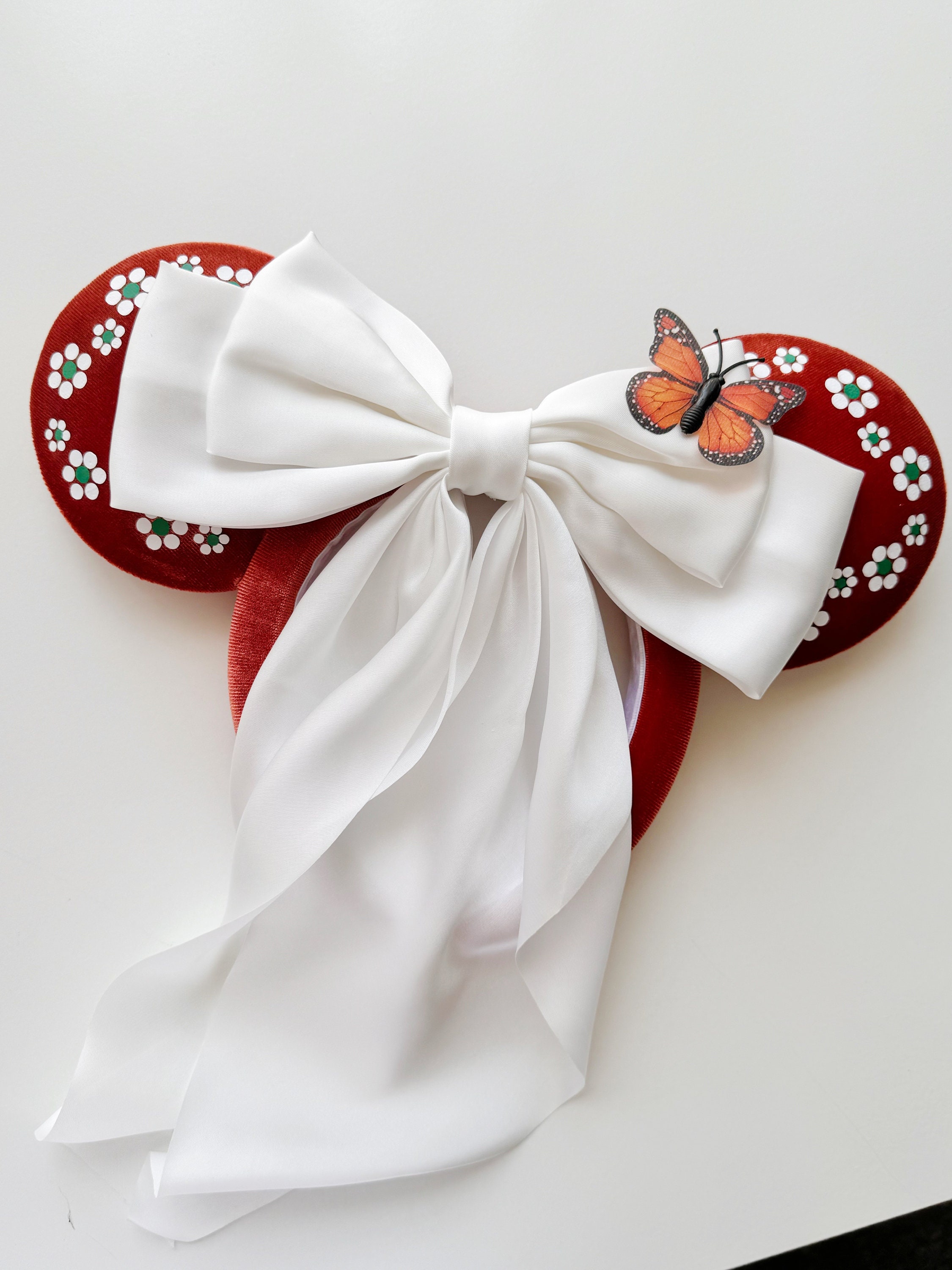 Talavera inspired Red and White Floral Minnie Ear Headband with Red Bow Minnie Mouse Inspired Hoop Ears/ Minnie Red Bow Ears/ Minnie  main image 2