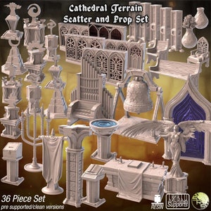 Cathedral Terrain - Church, shrines, urns, pew, organ, bell, chairs, statue, religious - Wargaming RPG Miniature Skirmish Games