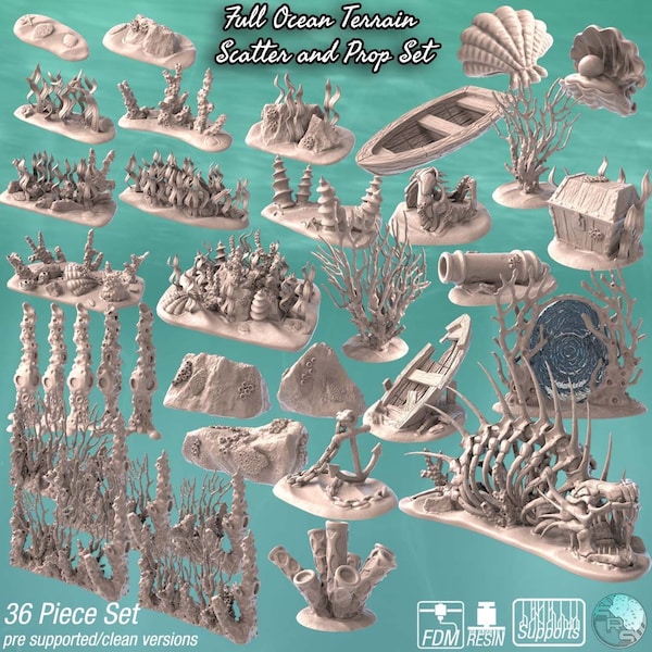 Ocean Terrain - Wrath of Kings, Blood & Plunder, Guild Ball, Skiff, Coral, Clam, Nautical, Aquatic - Wargaming RPG Miniature Skirmish Games