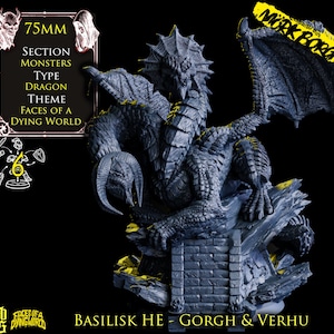 Basilisk HE – Gorg und Verhu | 75 mm Zweiköpfiger Drache Resin Miniatur | Resin Modell Wargaming, RPG, Mork Borg, D&D, Grimdark, Dark Fantasy