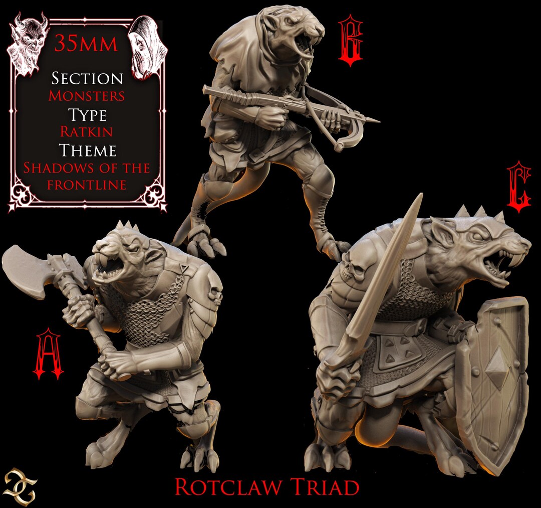 Rotclaw Triad | 35mm Ratkin Warriors | Resin Model Wargaming, RPG, Mork ...