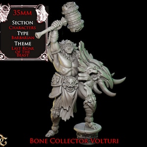 Bone General Volturi | 35mm Barbarian Champion | Resin Model Wargaming, RPG, Mork Borg, D&D, Grimdark, Dark Fantasy, hammer and shield
