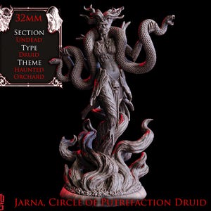 Jarna, Círculo de Putrefacción / Druida No Muerto de 32 mm / Modelo de Resina para Wargaming, RPG, Mork Borg, D&D, Grimdark, Fantasía Oscura, Serpientes, Impío