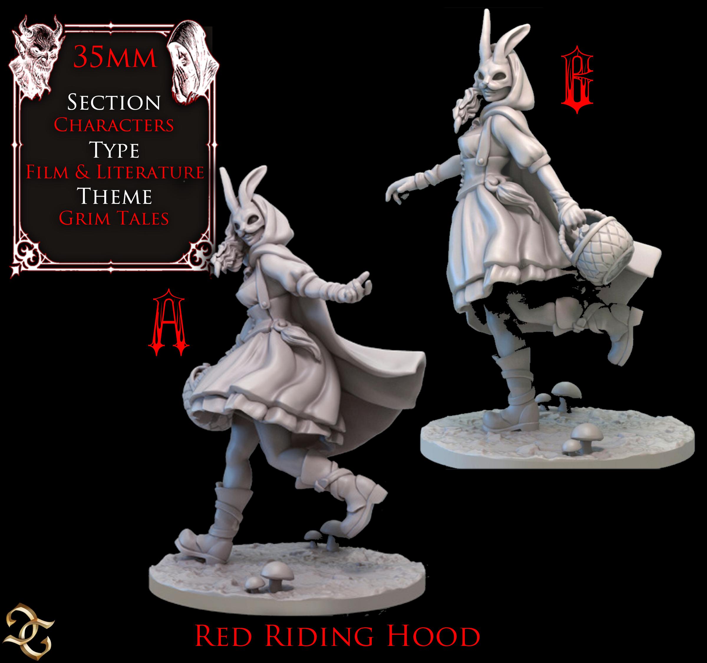 Red Riding Hood and Wolf Set 35mm Grim Tales Miniatures Dark Fairytale Resin Model Wargaming, RPG, Mork Borg, D & D, Grimdark, Tabletop