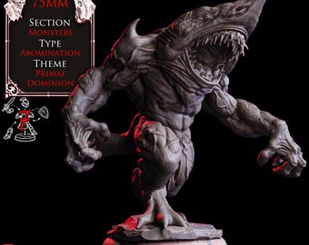 変異した二足歩行のサメ | 75 mm 原始的忌まわしいモンスター | レジンモデル ウォーゲーミング、RPG、モークボーグ、ダンジョンズ&ドラゴンズ、グリムダーク、ダークファンタジー、巨大捕食者