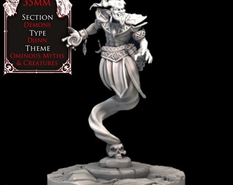 Ifrit Jinn | 35mm Fire Djinn Miniature | Resin Model Wargaming, RPG, Mork Borg, D&D, Grimdark, Dark Fantasy Tabletop Djinni, Genie, Myths