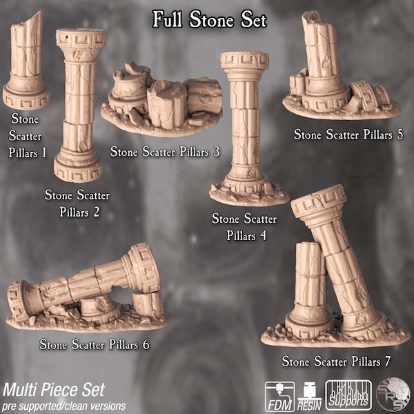 Stone Set Terrain - Pillars, columns, anvil, walls, roads, chimney, well, portal - Wargaming RPG Miniature Skirmish Games