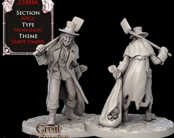 Gravedigger | 35mm NPC Grave Robber Miniature | Resin Model Wargaming, RPG, Mork Borg, D&D, Grimdark, Dark Fantasy Tabletop, corpse, shovel