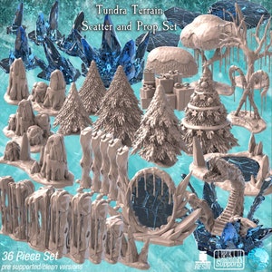 Tundra Terrain - Ice, snow, pillars,  trees, evergreen, frozen pond, portal, sea beast - Wargaming RPG Miniature Skirmish Games