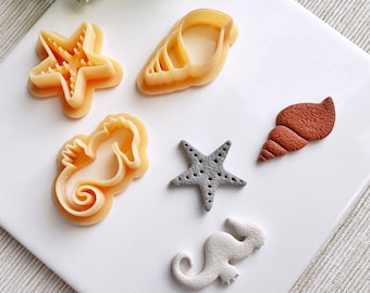 Sea Life Summer Clay Cutter Set of 3, Seashell, Starfish, Seahorse Summer Polymer Clay Cutter Set, Cookie & Fondant Cutter