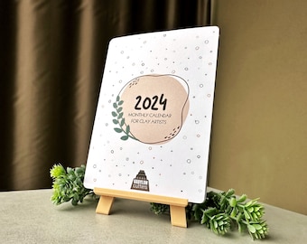 2024 Monthly Calendar for Clay Artists with 3D Printed Stand - Creative Planner for Clay Artists, Monthly Challenges & Color Inspirations