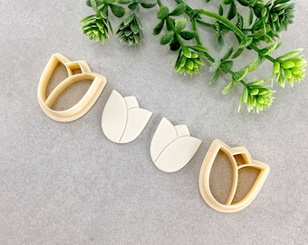 Ensemble d'emporte-pièces tulipes printanières en pâte à modeler, emporte-pièces en pâte polymère à gaufrage en forme de tulipe, lot de 2 emporte-pièces pour biscuits et fondant avec miroir
