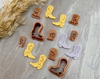 Cowboy Boots Clay Cutter Set with Stamps, Embossing Boots Polymer Clay Cutter, Cookie & Fondant Cutter | SunflowerBlossomsB Collab