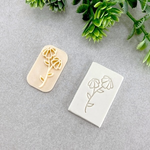 Two Flowers Clay Stamp, Embossing Polymer Clay Stamp, Soap, Ceramics, Cookie & Fondant Stamp, Dainty Floral Clay Stamp | 11R