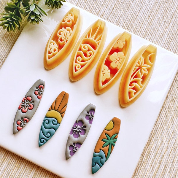 Embossing Surfboards Summer Clay Cutter, Surfboard Summer Polymer Clay Cutter, Embossing Earring and Hair Barrette Cutter