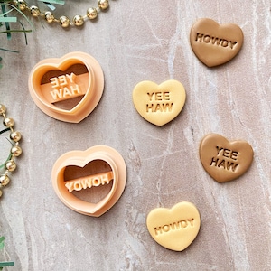 Western Candy Heart Clay Cutters, Western Yee Haw Howdy Polymer Clay Cutter, Cookie & Fondant Cutter | SunflowerBlossomsB Collab V.3