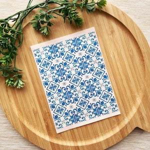 Foglio di trasferimento in argilla per piastrelle per pavimento blu, carta di trasferimento solubile in acqua, trasferimenti di immagini in argilla polimerica, modello di piastrelle blu turco
