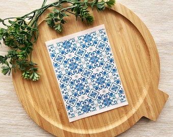 Blue Floor Tiles Clay Transfer Sheet, Water Soluble Transfer Paper, Polymer Clay Image Transfers, Turkish Blue Tile Pattern