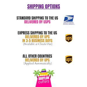 May include: Shipping options for orders in the US and other countries. Standard shipping is delivered by USPS. Express shipping is delivered by UPS in 3-5 business days. Orders to other countries are delivered by UPS.