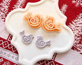 Nordic Bird Clay Cutter Mirror Set – 1 and 1.25 Inch Resin Polymer Clay Tools for Earrings (Scandinavian Dove Design)