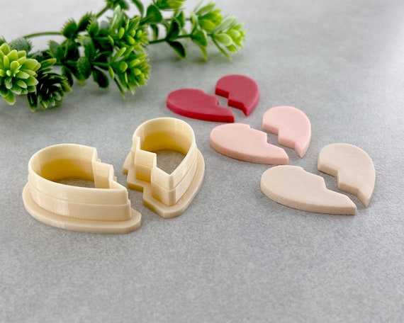 Broken Heart Valentine's Day Clay Cutters, 2 Piece Heart Polymer Clay  Cutter, Cookie & Fondant Cutter, Valentines Clay Cutter Mirrored Set 