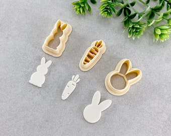 Bunny & Carrot Easter Clay Cutter Set, Bunny Shaped Polymer Clay Cutter, Cookie, Fondant Cutter, Easter Bunny Clay Cutter