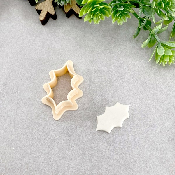 Holly Leaf Christmas Clay Cutter, Holiday Polymer Clay Cutter, Cookie & Fondant Cutter, Winter Cutters for Clay