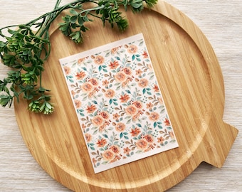 Orange Spring Flowers Floral Clay Transfer Sheet, Water Soluble Transfer Paper, Polymer Clay Image Transfers