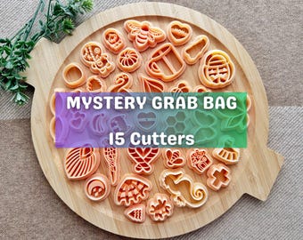 Mystery Grab Bag 15 Cutters - Set of 15 Polymer Clay Cutters for Crafting - Surprise Shapes & Designs