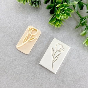 Floral Tulip Clay Stamp, Embossing Polymer Clay Stamp, Soap, Ceramics, Cookie & Fondant Stamp, Dainty Flower Clay Stamp | 11R