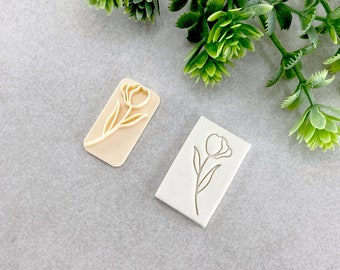 Floral Tulip Clay Stamp, Embossing Polymer Clay Stamp, Soap, Ceramics, Cookie & Fondant Stamp, Dainty Flower Clay Stamp | 11R