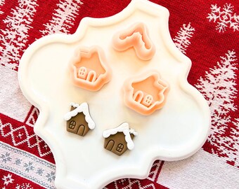 Gingerbread House Clay Cutter Set – 3 Piece Resin Polymer Clay Tools for Holiday Earrings – 0.75, 1, 1.25 Inch