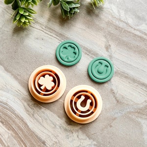 St Patrick&#39;s Day Lucky Coin Clay Cutters, Clover & Horseshoe Border Polymer Clay Cutter, St Patrick&#39;s Day Offset Clay Cutter