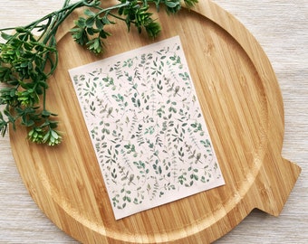 Soft Green Leaves Spring Clay Transfer Sheet, Water Soluble Transfer Paper, Polymer Clay Image Transfers