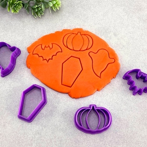 Halloween Clay Cutters Set, Earring Polymer Clay Cutter, Cookie & Fondant Cutter, Spooky Halloween Cutters | Bat, Ghost, Coffin, Pumpkin