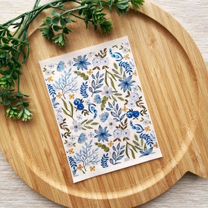 Blaue Frühlingsblumen, Blumenmuster, Polymer Clay Bildtransfers