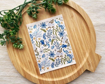 Blue Spring Flowers Floral Clay Transfer Sheet, Water Soluble Transfer Paper, Polymer Clay Image Transfers