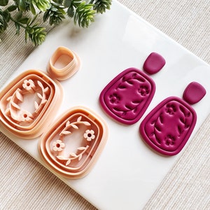 Embossing Floral Dangle Spring Clay Cutter Set, Embossing Polymer Clay Cutter, Detailed Debossing Cutter for Clay